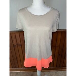 Womens Express Two Toned‎ Oatmeal Neon Orange Colorblock Soft Blouse Top M